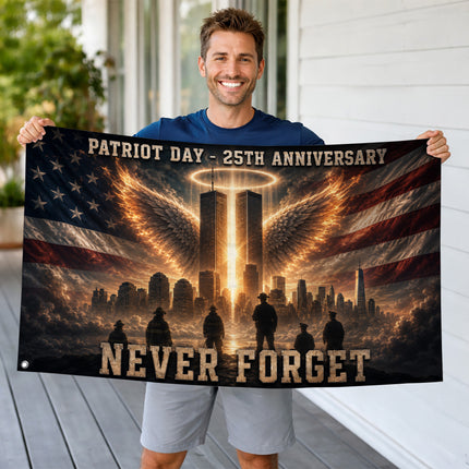 25th Anniversary Patriot Day Angel Wings Twin Towers First Responder Grommet Flag