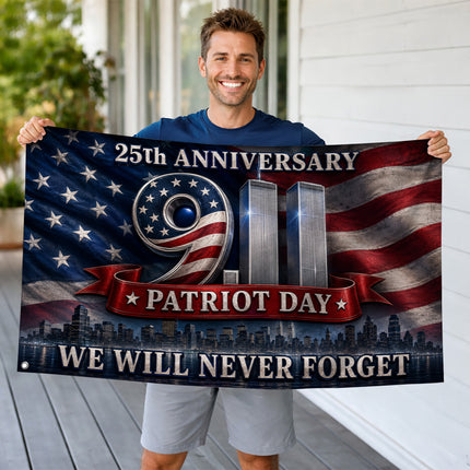 25th Anniversary Patriot Day Twin Towers American Flag Grommet Flag