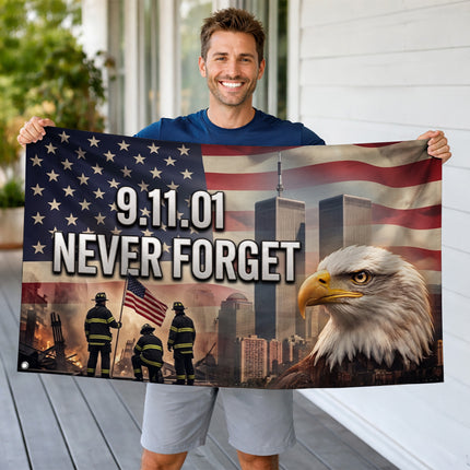 Patriot Day 25th Anniversary Firefighters Eagle Never Forget Grommet Flag