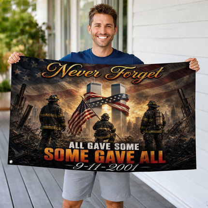Patriot Day Never Forget Firefighter Memorial 25th Anniversary Grommet Flag