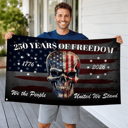We The People 250 Years of Freedom Patriotic Skull House Flag