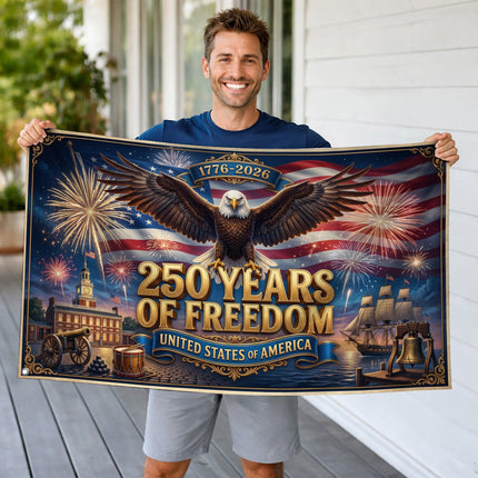 United States of America 250 Years of Freedom Independence Hall Tall Ship House Flag