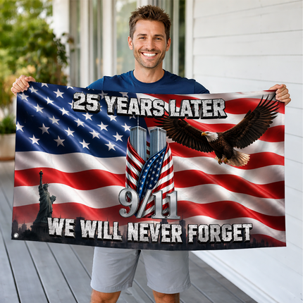 Patriot Day 25th Anniversary 25 Years Later Eagle Memorial Grommet Flag