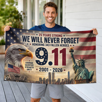 Patriot Day 25th Anniversary 343 Fallen Heroes Memorial Grommet Flag