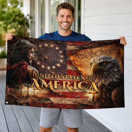 Patriotic Faith Jesus Eagle American House Flag