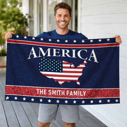 Personalized America USA Map Patriotic American House Flag