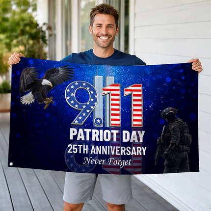 25th Anniversary Patriot Day Blue Night Soldier Eagle 9 11 Grommet Flag