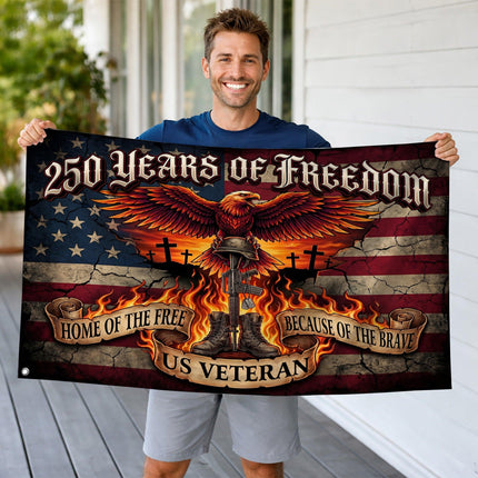 US Veteran Fiery Eagle Battlefield Cross America 250 House Flag