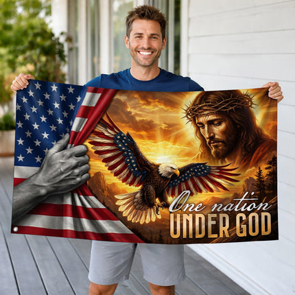 One Nation Under God Revealing Jesus Grommet Flag