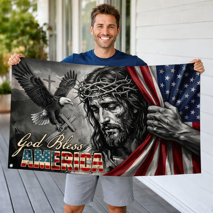 God Bless America Jesus Eagle Grommet Flag