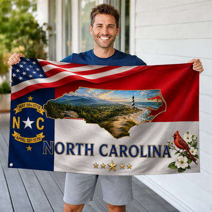 North Carolina Grommet Flag State Map Lighthouse Cardinal