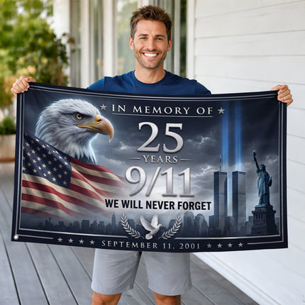 Patriot Day 25th Anniversary Eagle Tribute in Light Memorial Grommet Flag