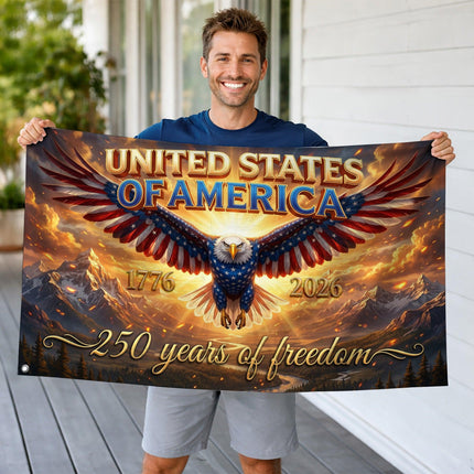 United States of America 250 Years of Freedom Soaring Patriot Eagle Mountain House Flag