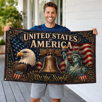 Vintage Ornate We The People American House Flag