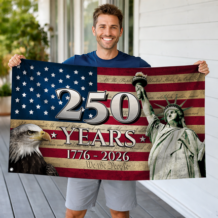 America 250 Years Anniversary Patriotic Eagle Flag HOF3