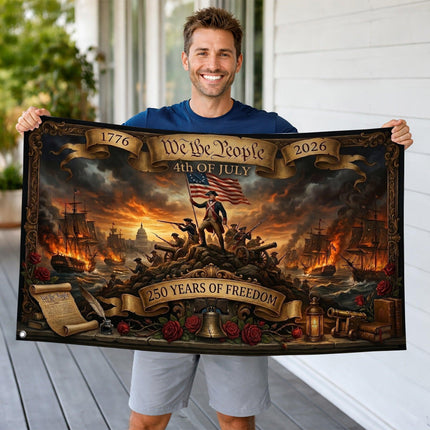 We The People 4th of July 250 Years of Freedom Revolutionary War Naval Battle House Flag