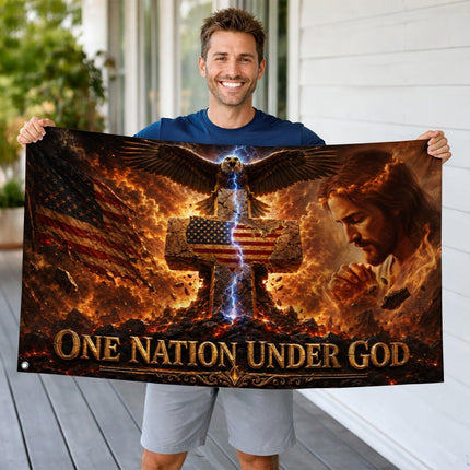 One Nation Under God Praying Jesus Grommet Flag