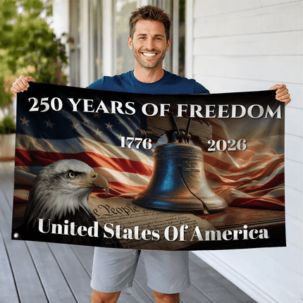 United States of America 250 Years of Freedom Eagle Liberty Bell House Flag