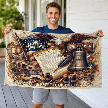 US Veteran Liberty Bell Constitution America 250 House Flag