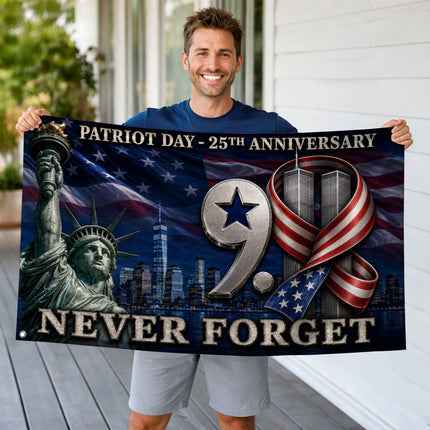 Patriot Day Never Forget Statue of Liberty Twin Towers Grommet Flag