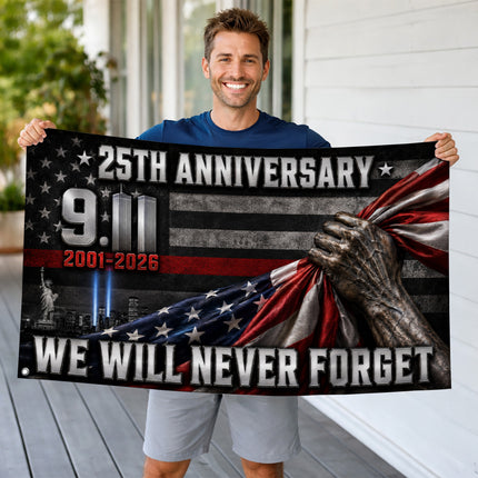 Patriot Day 25th Anniversary Thin Red Line Never Forget Grommet Flag