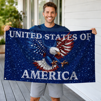 Patriotic Shimmer Starry Eagle American House Flag