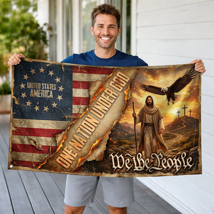 SP-01 One Nation Under God Christian Patriotic Grommet Flag