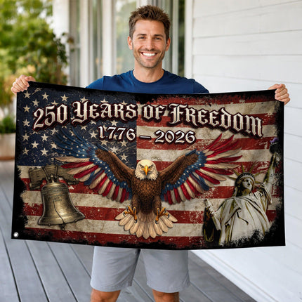250 Years of Freedom Liberty Bell Statue & Eagle America 250 House Flag
