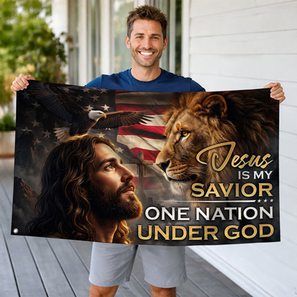 SP-01 Jesus Is My Savior Christian Patriotic Flag One Nation Under God