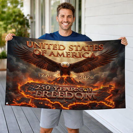 United States of America 250 Years of Freedom Fiery Map Eagle House Flag