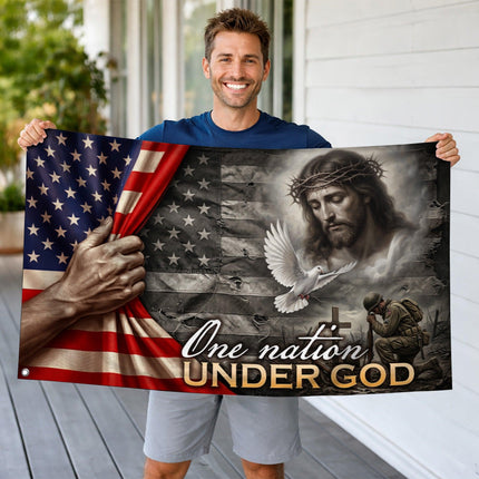 One Nation Under God Jesus Soldier Dove Flag