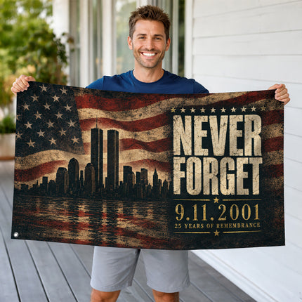 Patriot Day Never Forget 9.11 25th Anniversary Memorial Grommet Flag