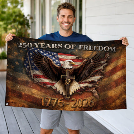 250 Years of Freedom Eagle Cross Faith America 250 House Flag