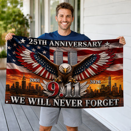 Patriot Day 25th Anniversary Patriotic Eagle 9.11 Memorial Grommet Flag
