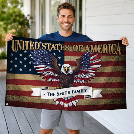 Personalized Patriotic Bald Eagle American House Flag