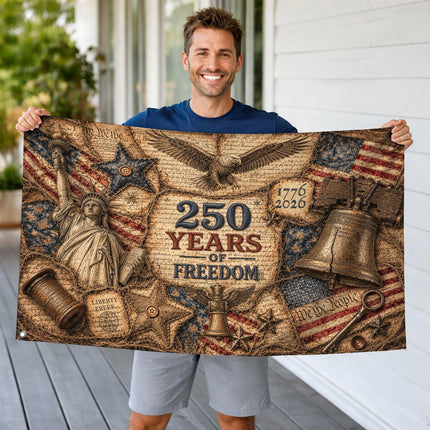 Primitive Burlap Americana 250 Years of Freedom House Flag