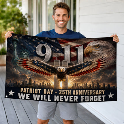 Patriot Day 25th Anniversary Soaring Eagle Never Forget Grommet Flag
