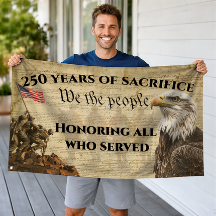 US Veteran 250 Years of Sacrifice Iwo Jima Parchment Eagle House Flag