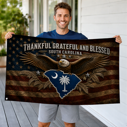 South Carolina Grommet Flag Thankful Grateful Blessed Eagle Palmetto