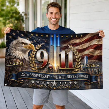 Patriot Day 25th Anniversary Eagle Laurel Never Forget Grommet Flag