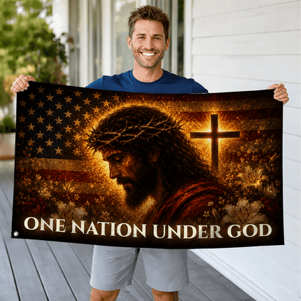 One Nation Under God Jesus Lily Cross Grommet Flag