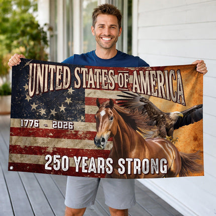 250 Years Strong Horse & Eagle United States of America 250 House Flag