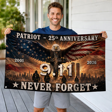 25th Anniversary Patriot Day Eagle Cross Firefighter 9 11 Grommet Flag