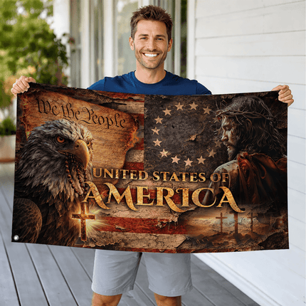 Patriotic Faith Jesus Eagle American House Flag