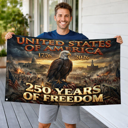 United States of America 250 Years of Freedom Revolutionary War Eagle House Flag