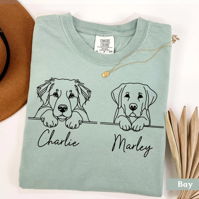 Personalized Embroidered Dog Comfort Colors Shirt – Custom Embroidered Pet Line Drawing with Name - Charming Present