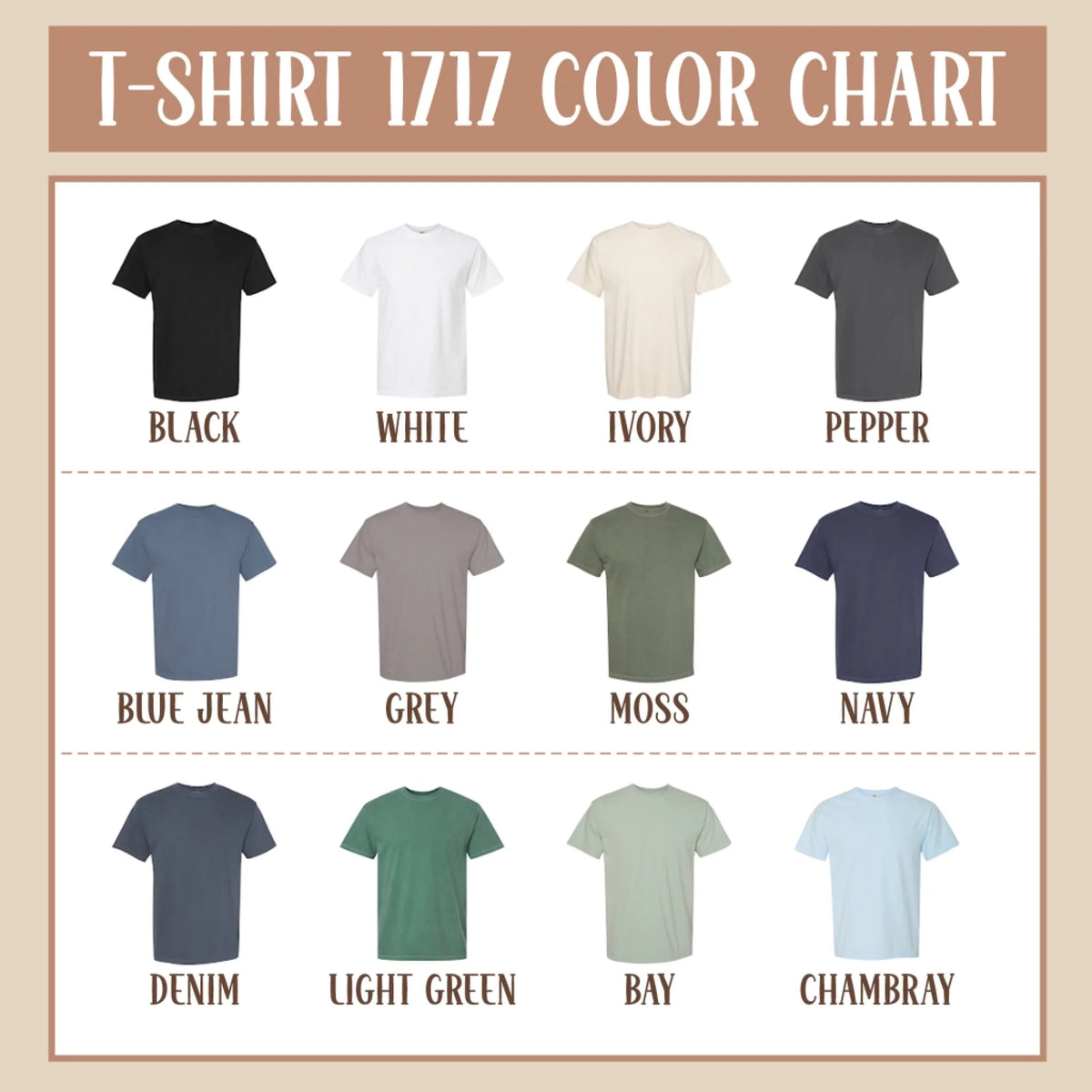 T-Shirt 1717 Color Chart