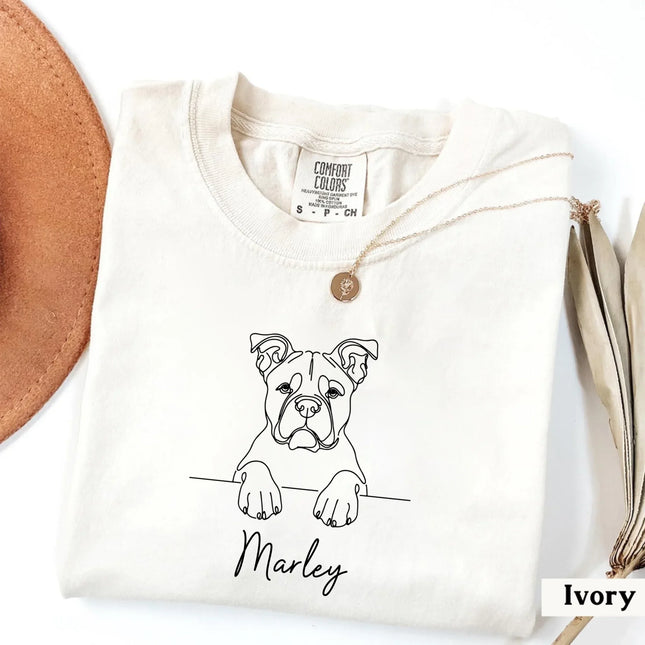 Personalized Embroidered Dog Comfort Colors Shirt – Custom Embroidered Pet Line Drawing with Name - Charming Present