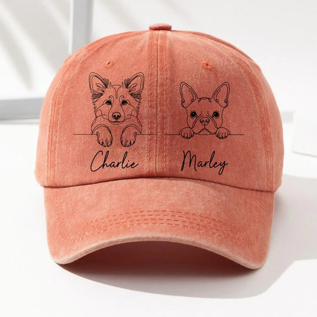 Personalized Dog Washed Hat – Custom Pet Line Drawing with Name - Charming Present