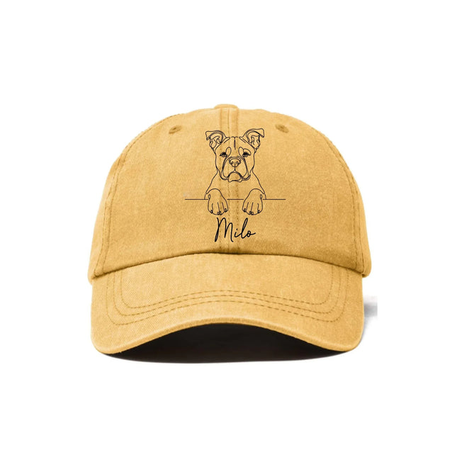 Personalized Dog Washed Hat – Custom Pet Line Drawing with Name - Charming Present